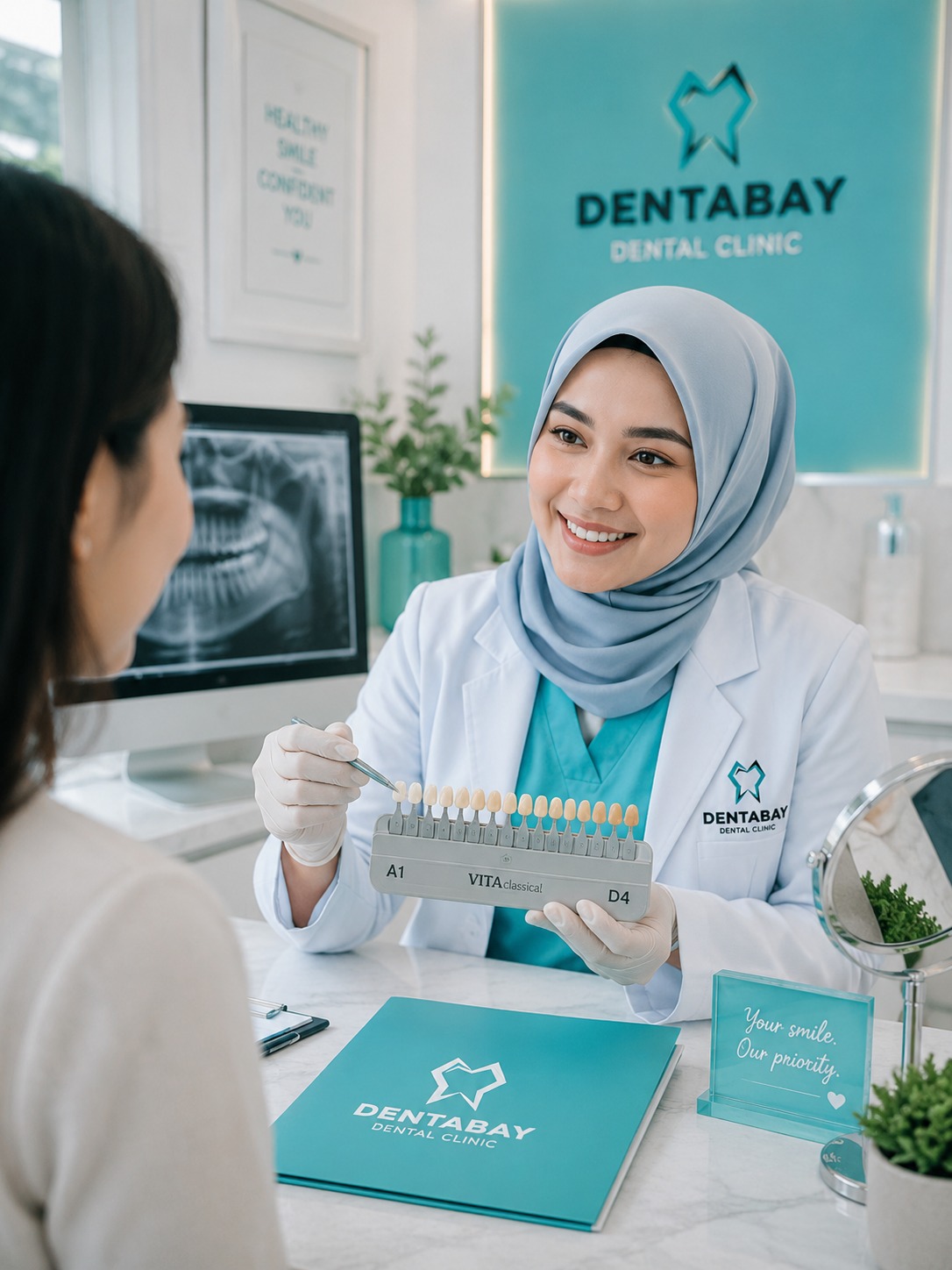 Konsultasi whitening dengan perbincangan warna gigi